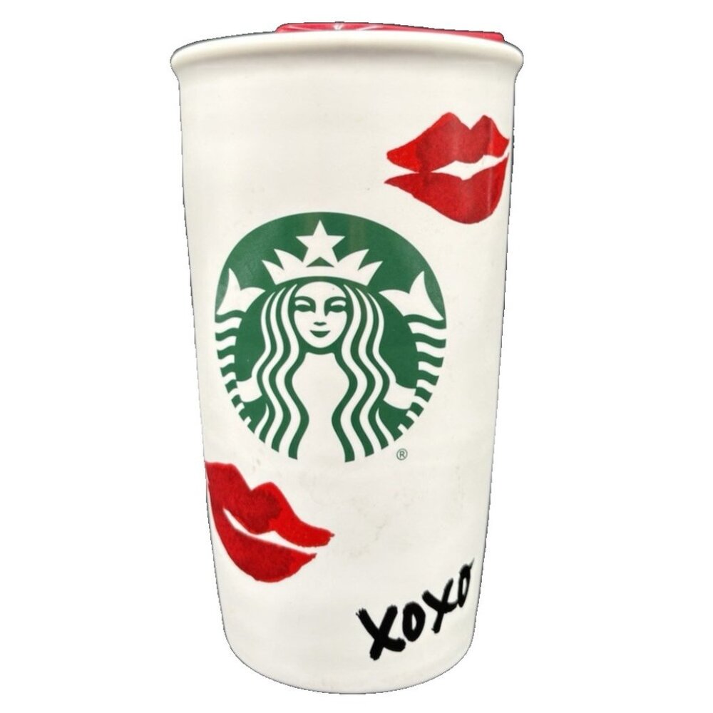 Starbucks Valentine's Day Coffee Love Tumbler Lips XOXO Kiss Hugs 12 Oz 2015 GUC